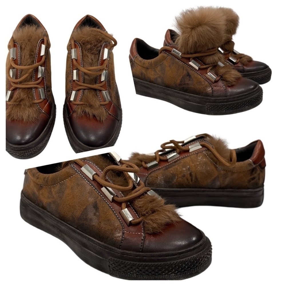 L'artiste Spring Step Womens Sneakers Distressed Brown Leather Size 38 Us 7.5